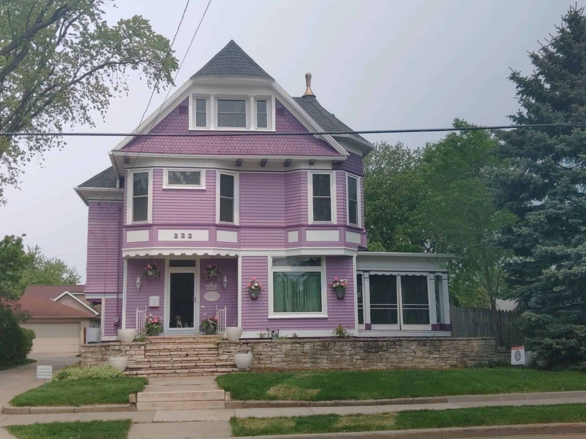 Purple house after exterior painting
