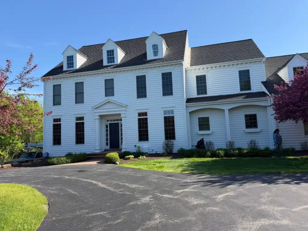 Finished painted colonial-style home exterior